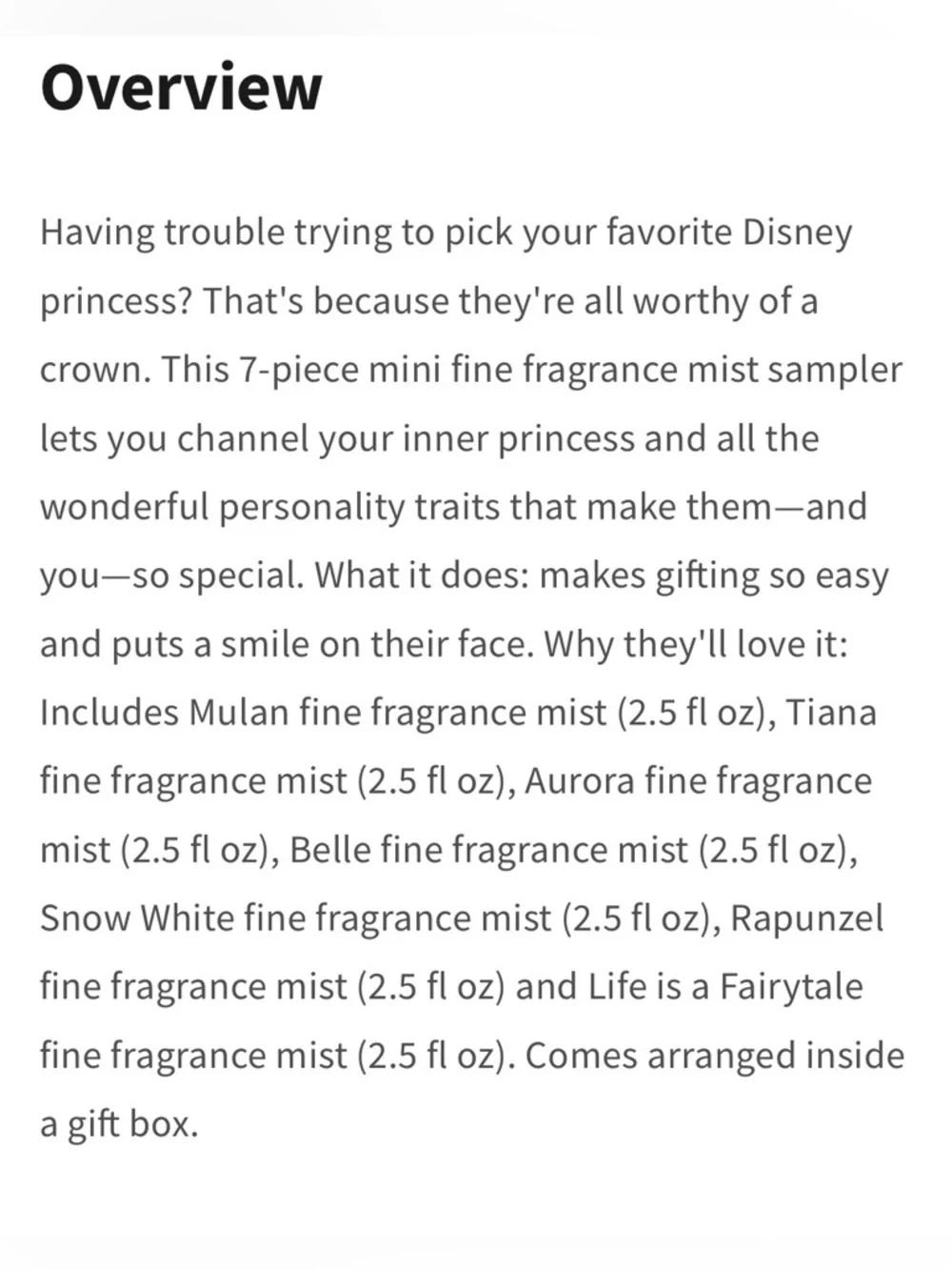 Bath and Body Works Disney Princess 7-piece Mini Fine Fragrance Mist Sampler